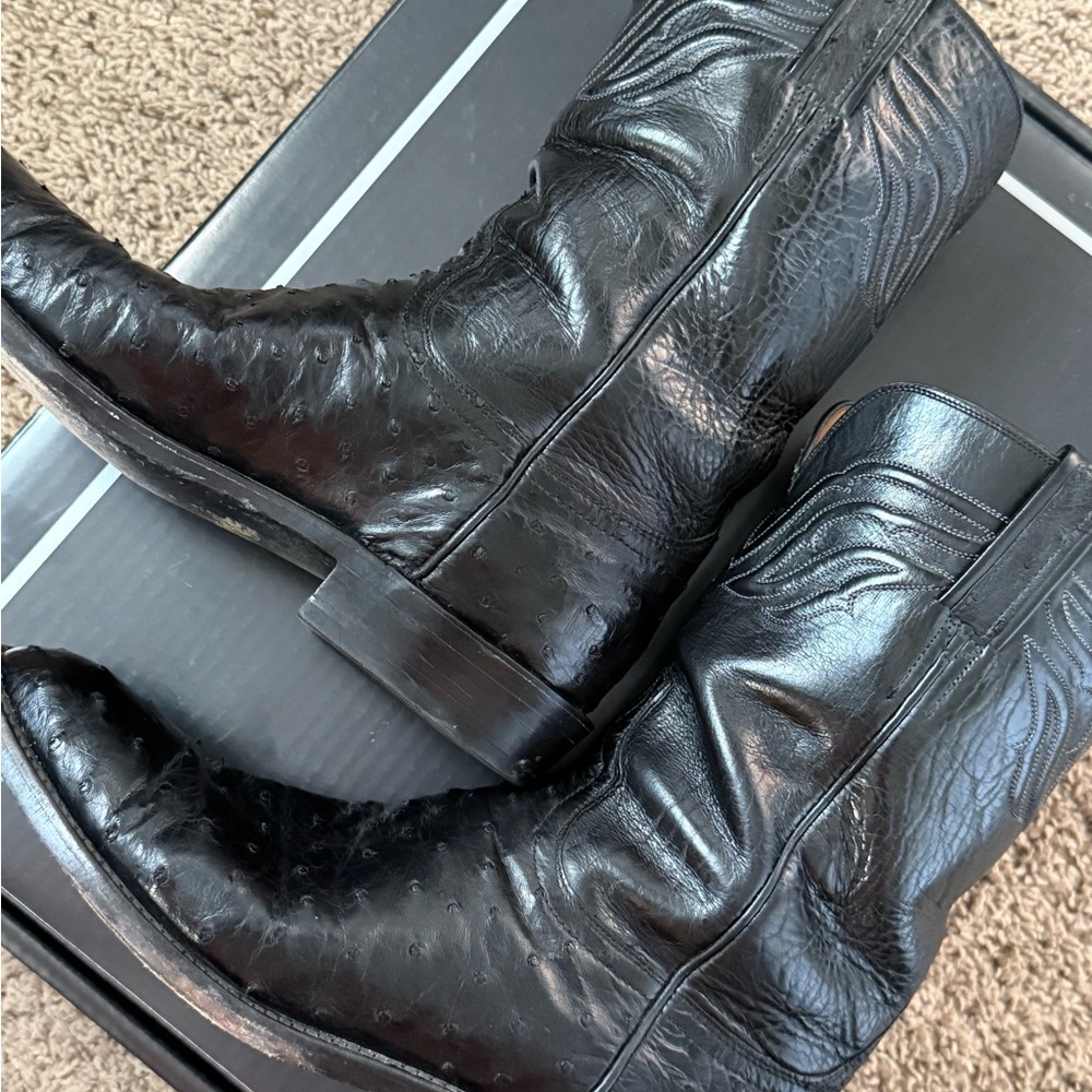 Used Lucchese black ostrich roper style boots - Picture 12 of 15
